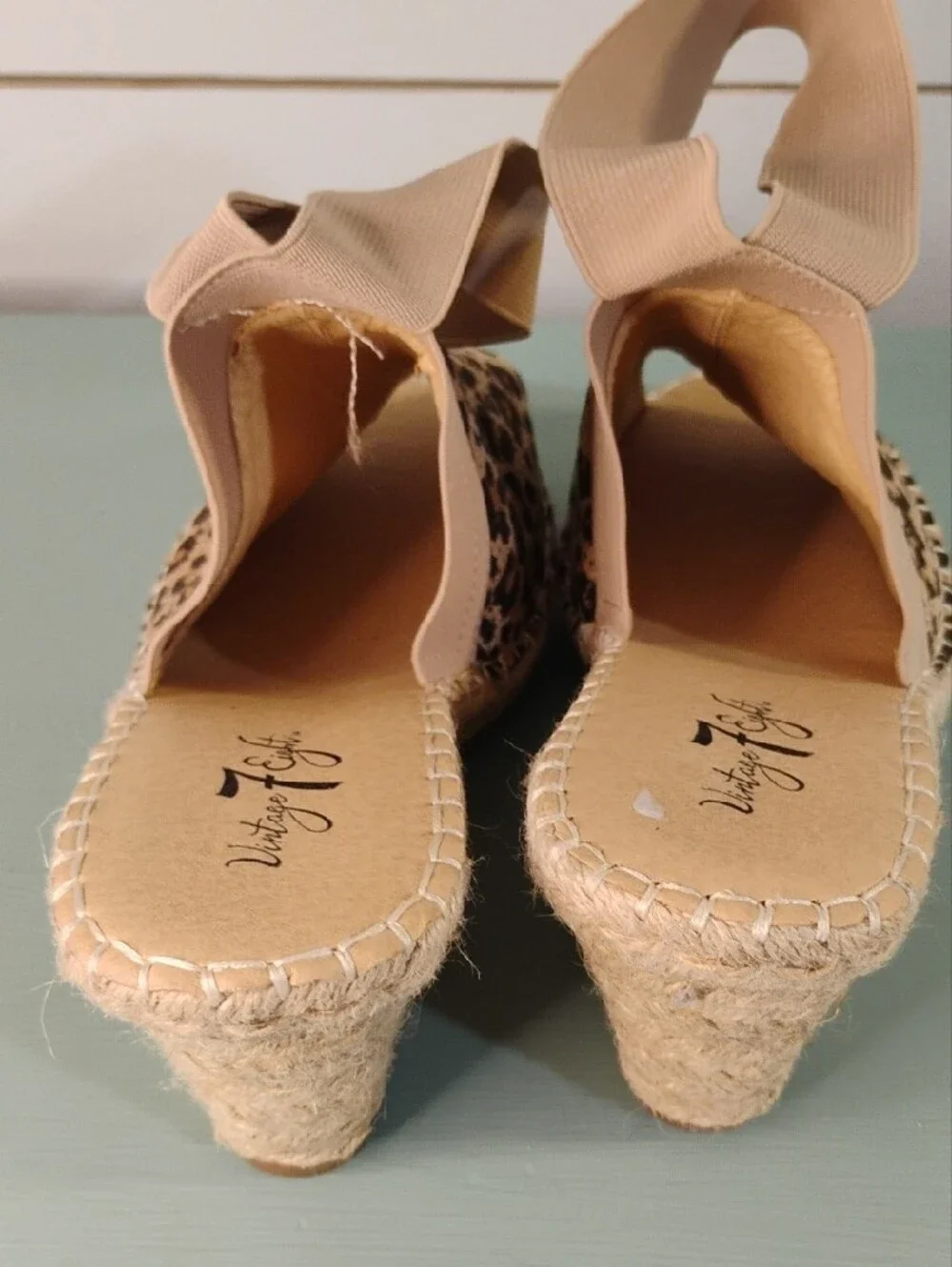 Leopard Print Wedge Espadrille Sandals - Beige 8.5
